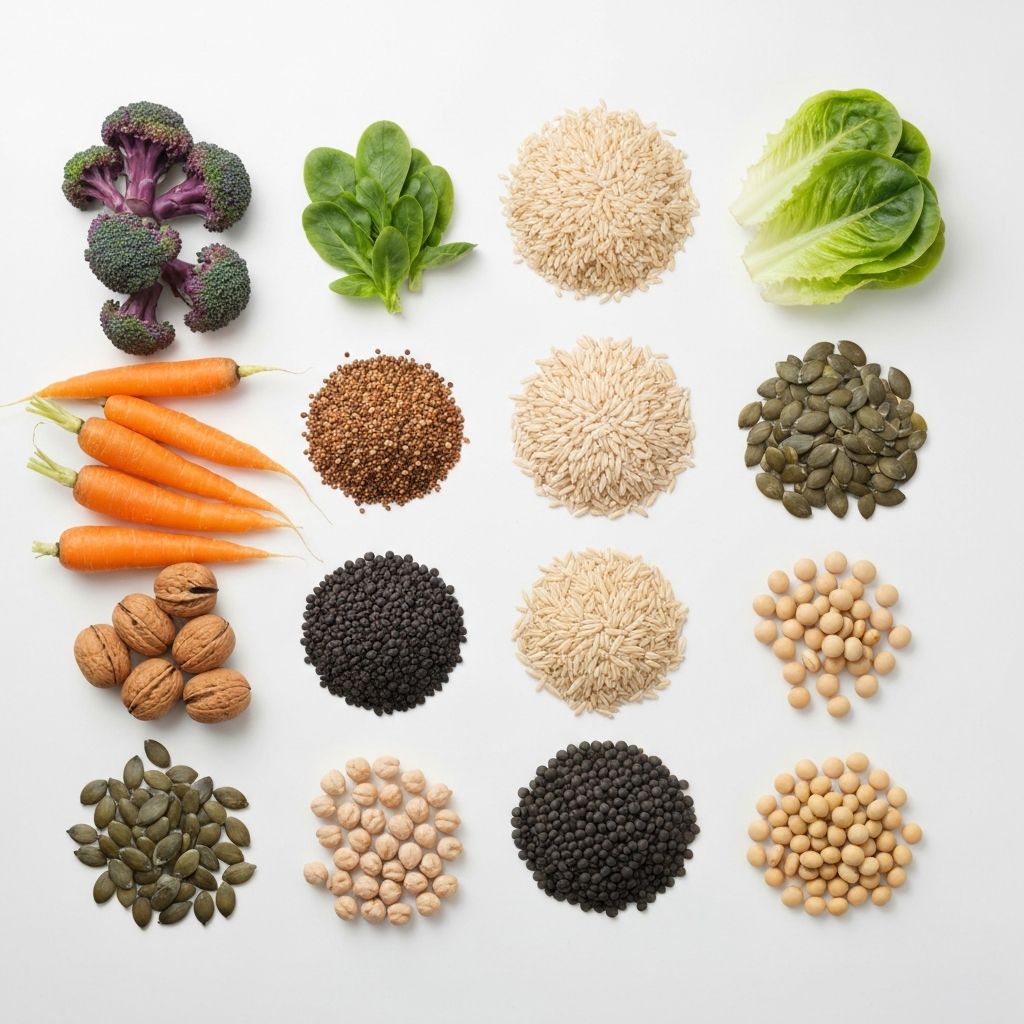 Verschiedene frische Zutaten organisiert auf weißer Fläche